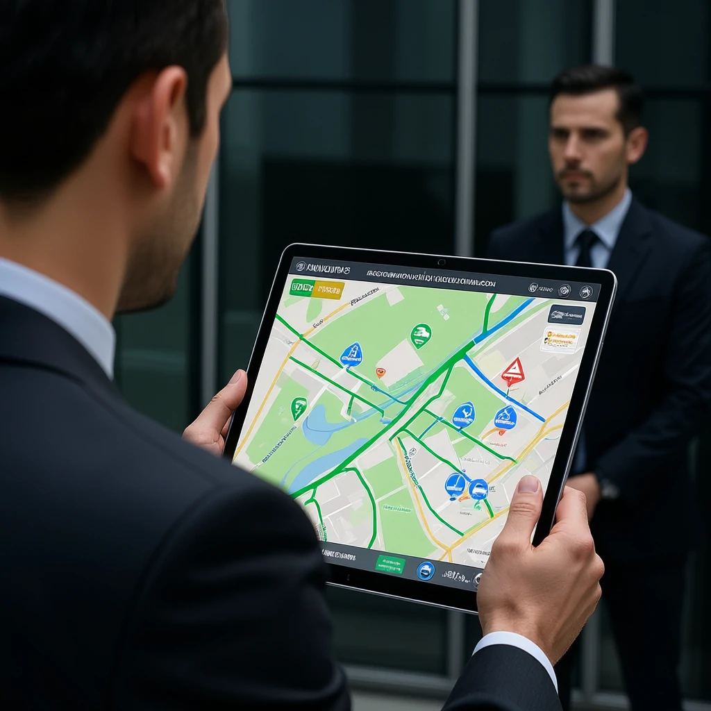 Especialista planificando una ruta segura en una tablet.